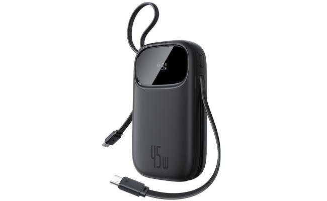 Baseus Qpow 3 Digital Display Power Bank with 2 Built-in USB-C Cables 10000mAh 45W Cosmic - Black